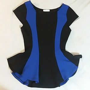 Black & Blue Striped Peplum Top
